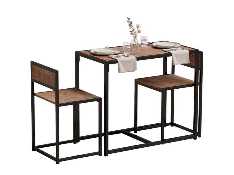  Ensemble table haute 3 pièces, comprenant 2 chaises et 1 table haute (90 cm x 47 cm x 76 cm), marron et noir.  - Conforama A