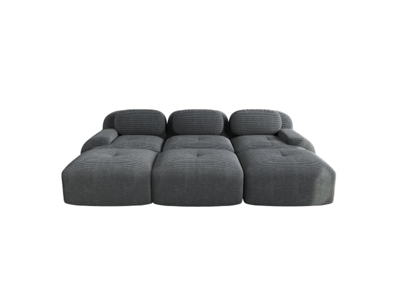 Canapé modulable 3 places avec 3 ottomans - velours côtelé gris, prêt à poser, accoudoirs larges, canapé home cinéma - Conforama A