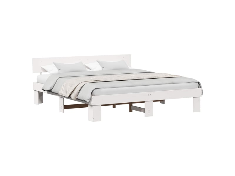  Lit double- lit adulte -  cadre de lit avec tête de lit blanc 200 x 200 cm pin massif  - Conforama A