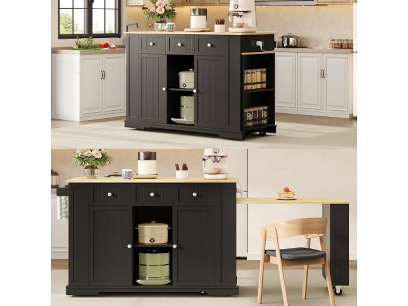  Îlot de cuisine mobile avec chariot et bar escamotable – table extensible – 7 roulettes – 138(213)×55×93 cm  - Conforama B