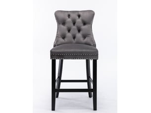 Tabourets de bar de2002gy gris lot de 2 en velours capitonné avec pieds bois et clous chrome