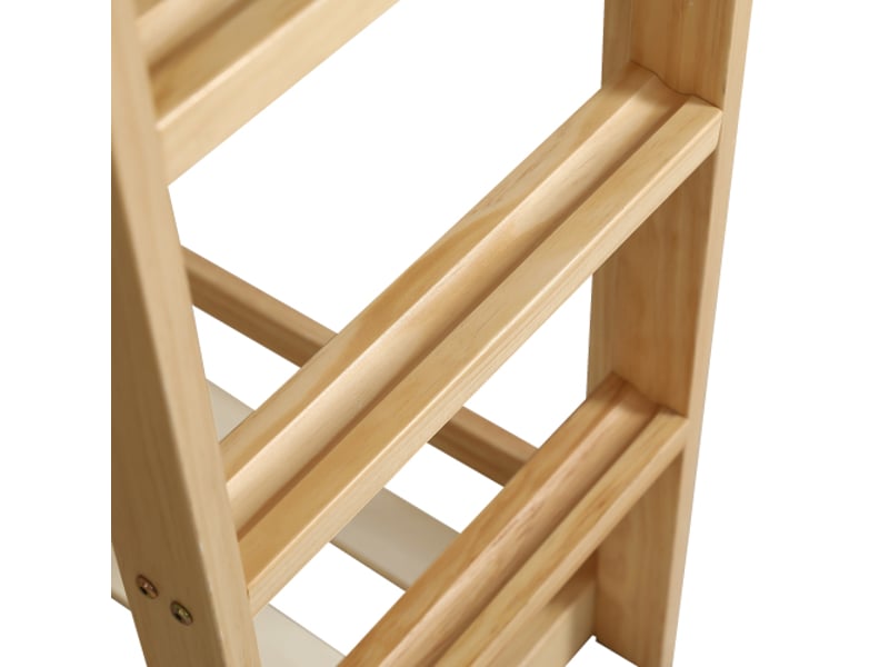  Lit superposé 90x200 cm, lit enfant avec escalier, barrières, rideau, toboggan, en bois, naturel, sans matelas  - Conforama E