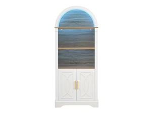 Armoire de cuisine haute - 76 x 40 x 180 cm - blanc et bois - vaisselier de rangement avec éclairage led et niches ouvertes