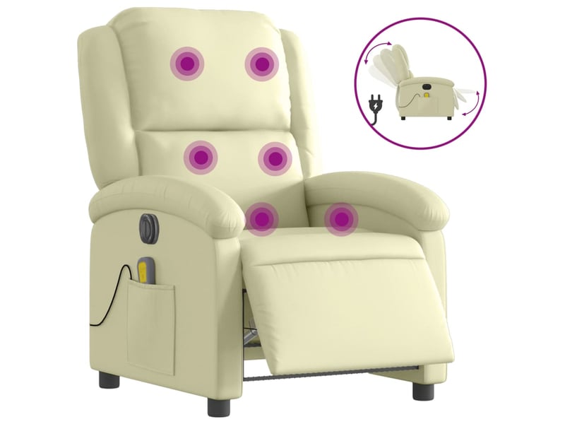  Fauteuil de massage inclinable électrique crème cuir véritable  - Conforama A