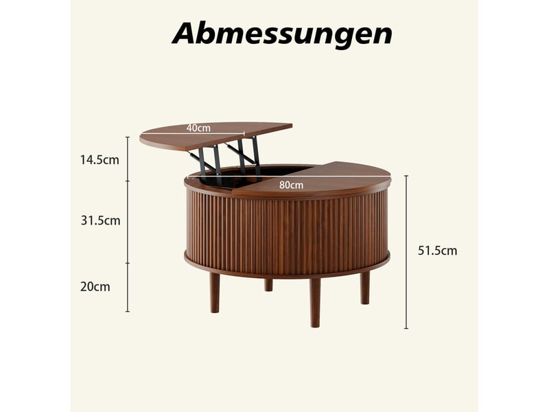  Table basse ronde relevable avec rangement 80 cm evryae  - Conforama E