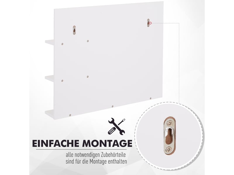  Miroir de salle de bain à 3 étagères, miroir mural avec rangement intégré, 60 x 10 x 48 cm, blanc  - Conforama E