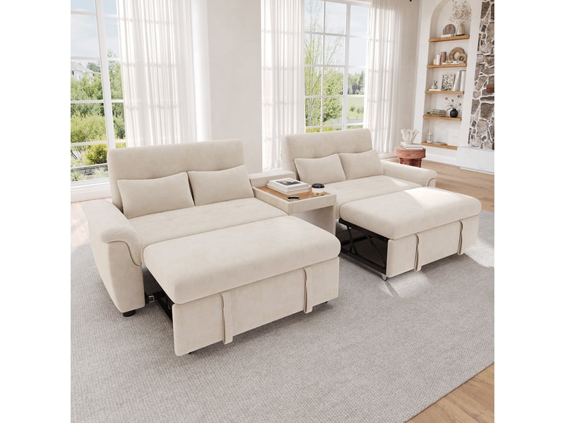  Canapé d'angle convertible ,4 places, avec 2 porte-gobelets, 4 coussins,284 x 138 x 89 cm,beige  - Conforama D
