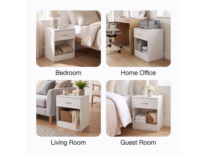  Table de chevet riano, commode de nuit, chambre, rangement, 47x40x36cm, 1 tiroir, blanc 333458 - Conforama W