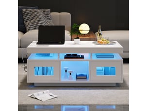 Table basse avec 2 portes, 2 niches, led contrôlée par application, prise et usb pour salon, 100 × 50 × 43 cm