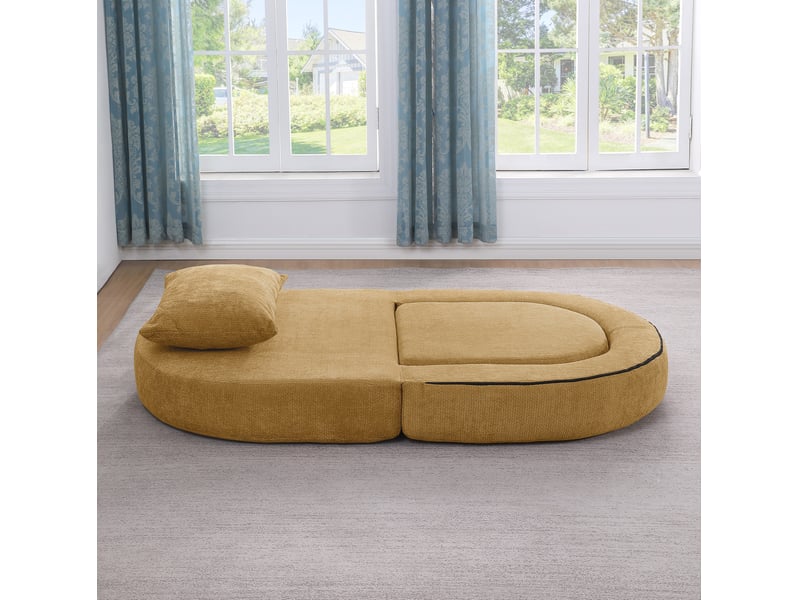  Fauteuil convertible pliable 1 place avec accoudoirs amovibles, dossier coussin et dessous antidérapant en chenille jaune  - Conforama C