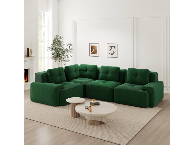  Canapé d’angle modulable profond velours côtelé vert – 295 x 295 x 69 cm Fay Lum - Conforama B