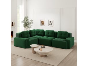 Canapé d’angle modulable profond velours côtelé vert – 295 x 295 x 69 cm