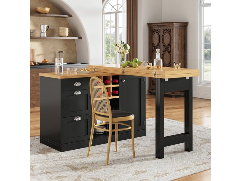  Îlot de cuisine extensible 120-197x40x74 cm noire avec rangement  - Conforama E