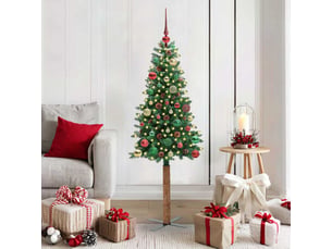 Sapin de noël, arbre de noël mince vert 150 cm pvc et bois de pin massif shl6062