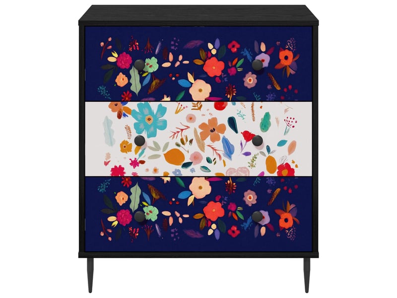  Commode chambre, meuble de rangement mainz imprimé floral 66 x 36,5 x 76 cm chêne noir  - Conforama D
