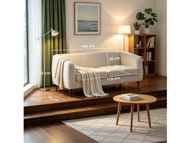  Canapé 2 places 160 x 76 x 72 cm en velours beige avec ressorts ensachés, pieds en métal  - Conforama C