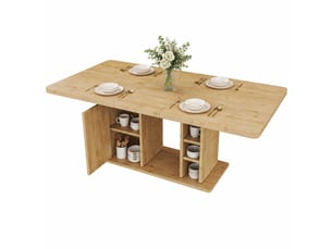 Table à manger extensible 6 à 8 personnes avec rangement, style scandinave, mdf chêne, 140 à 180 × 80 cm