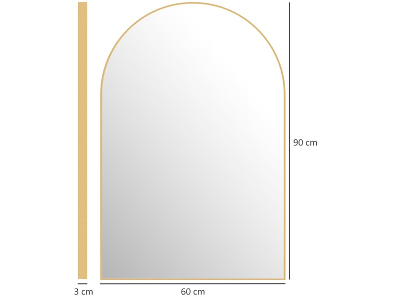  Miroir mural arqué miroir de salle de bain avec cadre en alliage d'aluminium pour chambre salon entrée 60 × 90 cm or  - Conforama E