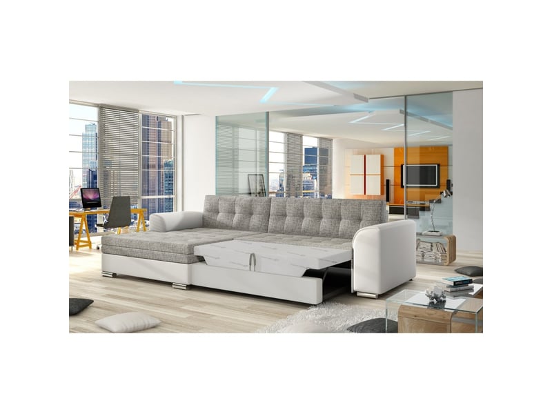  Canapé d'angle convertible conforto 4 places gris et blanc – angle gauche  - Conforama D