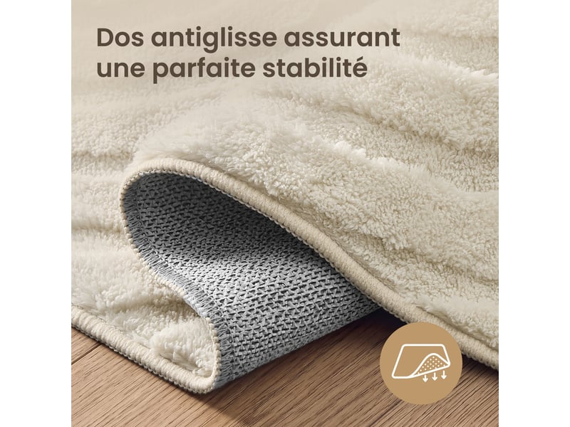  Tapis de salon géométrique à relief 3d, polyester et caoutchouc tpr, lavable en machine, dos antidérapant, 170 x 120 x 1 cm, blanc crème, pour chambre, entrée, collection hila  - Conforama E