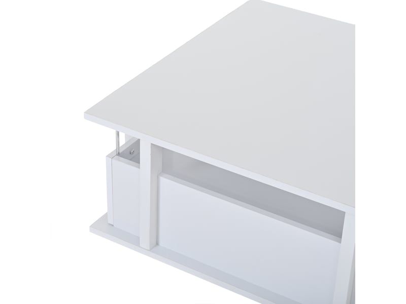  Table basse carrée avec 2 tiroirs et éclairage led pour salon 70×70×35 cm en panneaux de particules blanc  - Conforama D