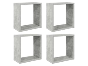 Lot de 4 étagères cube murales, armoires de rangement gris béton 30x15x30 cm cf42745