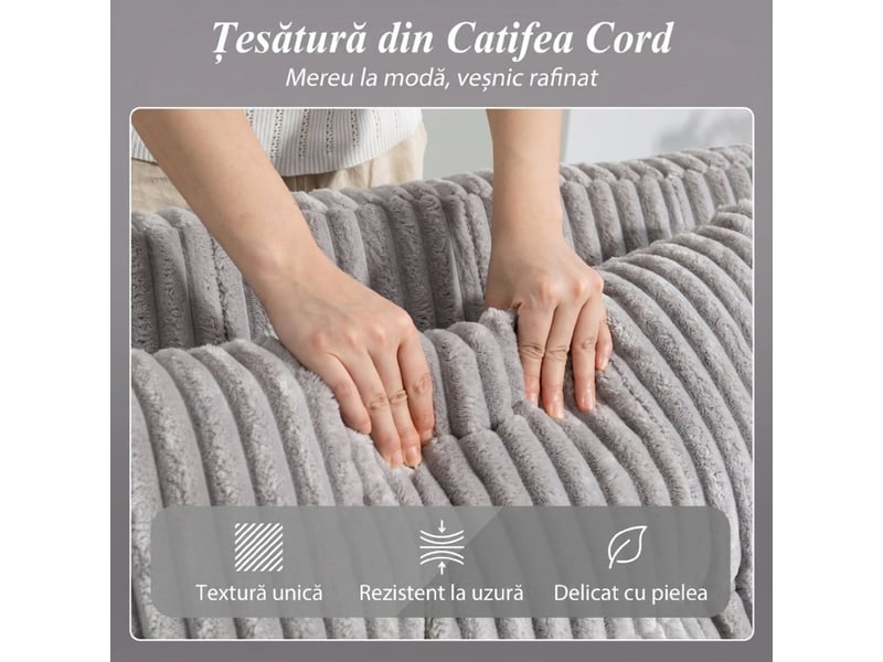  Canapé 2 places 157 x 190 cm revêtement en cord convertible 2 coussins poches latérales gris clair  - Conforama D