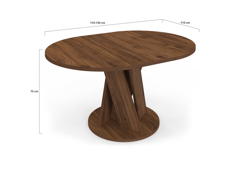  Table à manger extensible ronde jasmine 4-8 personnes pied central noyer 110-150 cm  - Conforama E