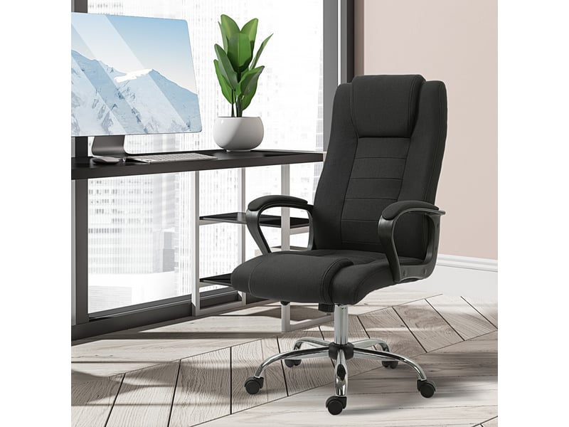  Chaise de bureau ergonomique avec accoudoirs, chaise pivotante réglable en hauteur aspect lin, chaise d'ordinateur rembourrée, noire  - Conforama D