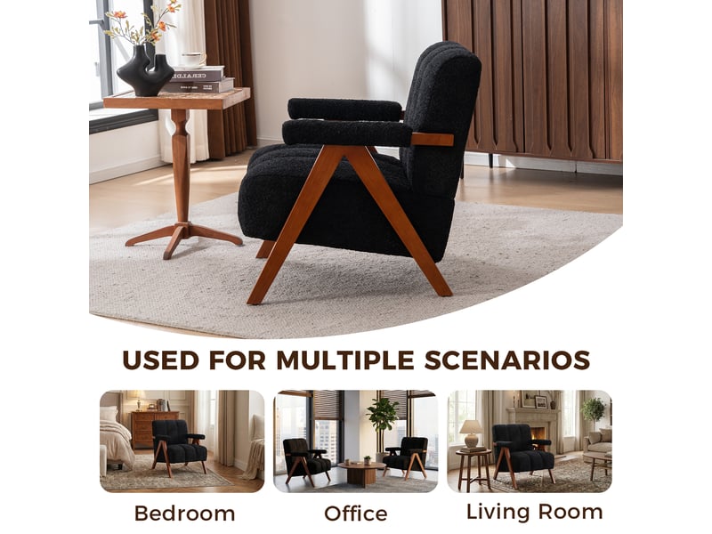 Fauteuil d'appoint avec accoudoirs, assise rembourrée et dossier segmenté, en chêne massif, noir - Conforama E