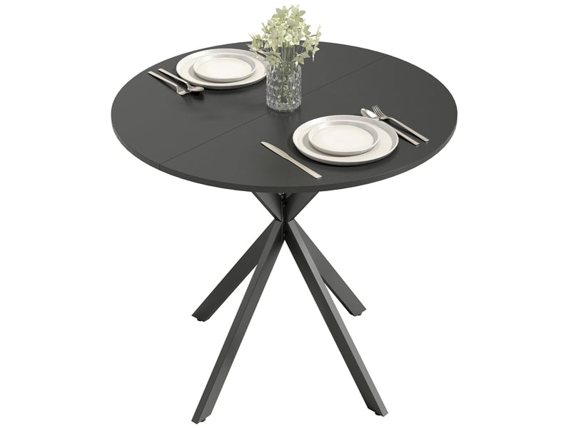 Table de cuisine ronde, 80 cm, plateau compact, panneaux de particules, métal, noire  - Conforama A