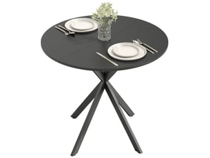 Table de cuisine ronde, 80 cm, plateau compact, panneaux de particules, métal, noire