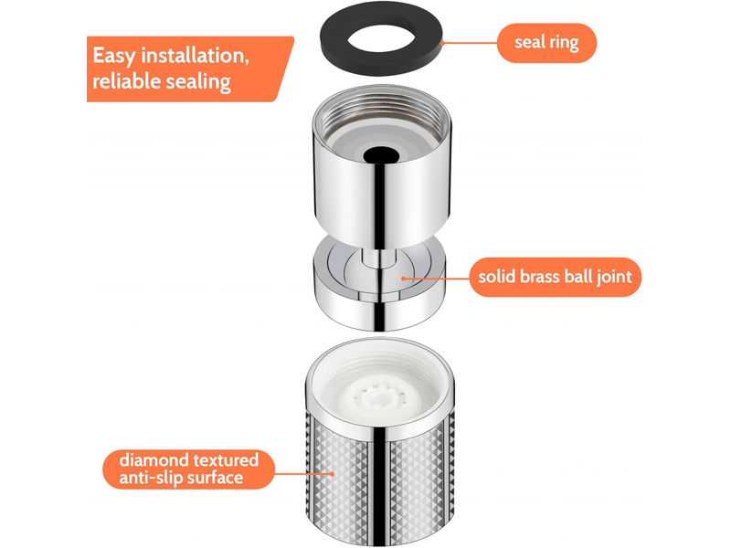  Aérateur de robinet de cuisine chromé à 360°, robinet économe en eau, 3 modes de jet, convient aux robinets de différentes tailles de filetage.  - Conforama C