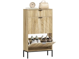 Meuble à chaussures 8 paires avec tiroir coulissant, 2 tiroirs rabattables, étagères réglables, 60x24x105,5cm, chêne