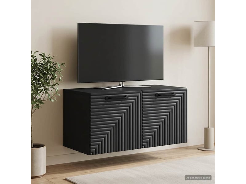  Meuble tv - banc tv - meuble de rangement mural noir 59,5 x 31 x 30 cm bois d'ingénierie  - Conforama D