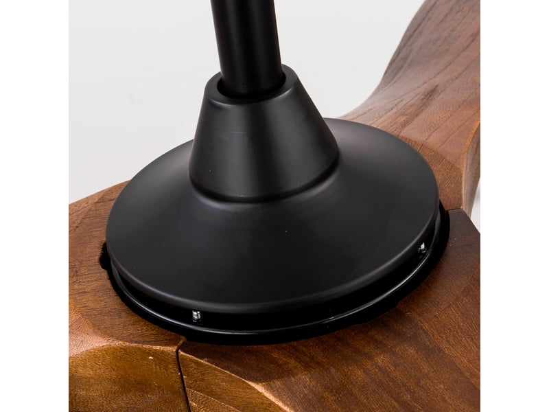 Ventilateur de plafond 132x132x32 cm 3 pales, télécommande, fonction mémoire, moteur dc réversible silencieux, métal bois, noir et noyer foncé - Conforama D