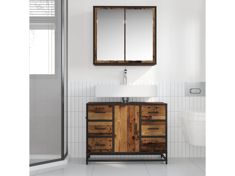 Ensemble de mobilier de salle de bain 2 pc bois ancien cf64019 - Conforama D