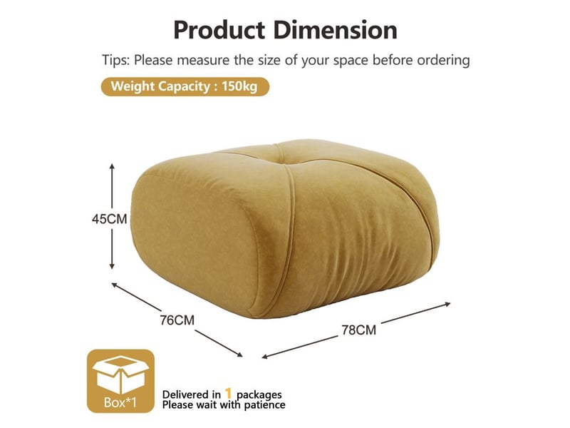  Pouf en chenille - jaune - chenille douce - dimensions 78x76x45 cm - poids 8,35 kg - design ergonomique  - Conforama E
