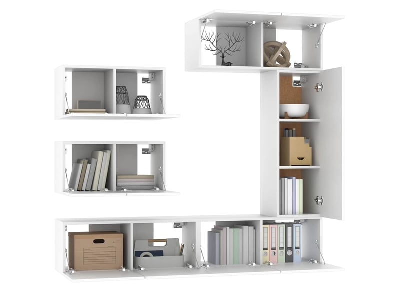  Ensemble de meubles tv - banc tv - meuble de rangement 6 pcs blanc bois d'ingénierie  - Conforama D