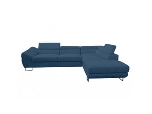 Canapé d'angle droit convertible LOUNGITUDE CASSIOPE 5 places Tissu bleu avec coffre de rangement