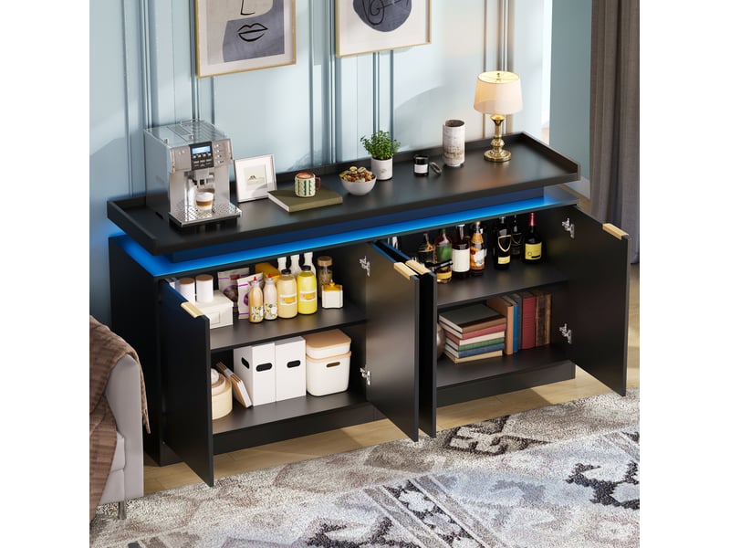Buffet 160x39x83 cm avec éclairage led rgb contrôlé par application en mdf noir - Conforama B