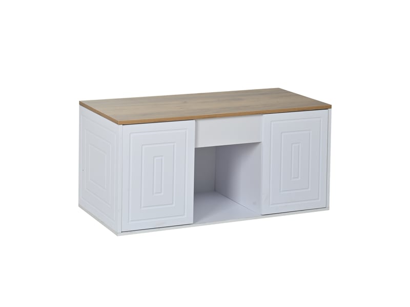  Table basse relevable bois et blanc 95 cm, table de salon rectangulaire avec rangement, style minimaliste  - Conforama R