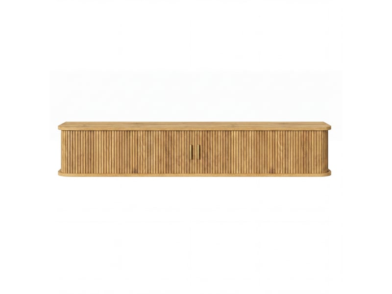  Meuble tv suspendu 175 x 30 x 30 cm mdf rainuré led réglable par application pour salon  - Conforama A