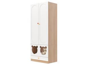 Armoire 2 portes avec penderie et tiroirs pour chambre d'enfant en mdf 80×50×200 cm blanc naturel
