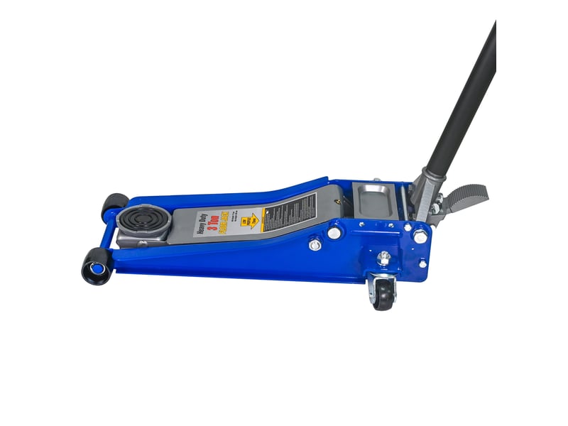 Cric rouleur hydraulique 3 tonnes 67 x 33 cm bleu et argent, acier et aluminium, double pompe rapide - Conforama A