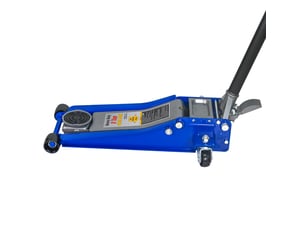 Cric rouleur hydraulique 3 tonnes 67 x 33 cm bleu et argent, acier et aluminium, double pompe rapide