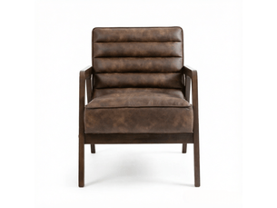 Fauteuil de salon rembourré en bois massif et pu, grande assise avec coussin épais