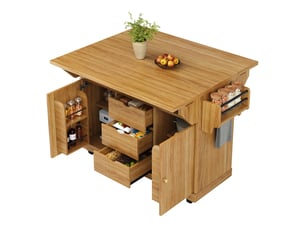 Desserte de cuisine avec rallonges rabattables, chariot de cuisine hauteur ergonomique 95 cm, 3 tiroirs et roulettes, marron foncé