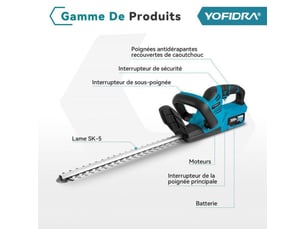 Taille haies sans fil 55 cm lame double 500w 9000-13000 tr min