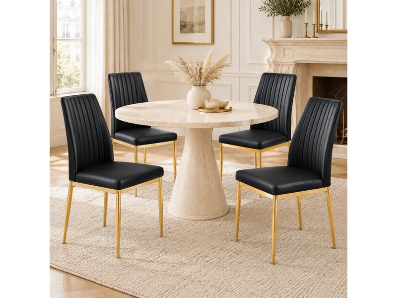  Lot de 4 chaises de salle à manger noires et dorées en métal et pu  - Conforama D